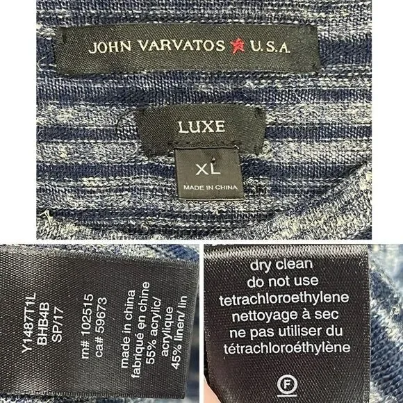 John Varvatos Sweater Men's XL Gray Blue Striped Linen Blend Long Sleeve